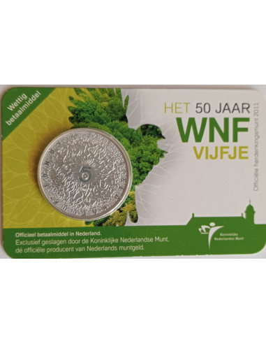 Awers monety Holandia 5 Euro 2011 50 rocznica WWF