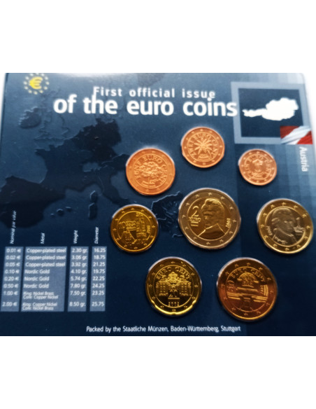 Awers monety Austria 2002 zestaw monet 1 cent do 2 euro