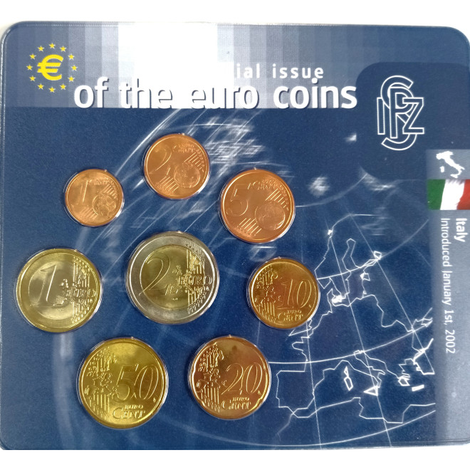 Rewers monety Włochy 2002 zestaw monet 1 cent do 2 euro