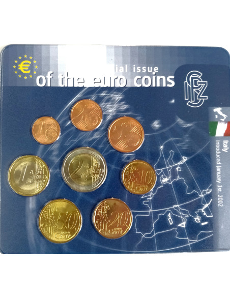 Rewers monety Włochy 2002 zestaw monet 1 cent do 2 euro