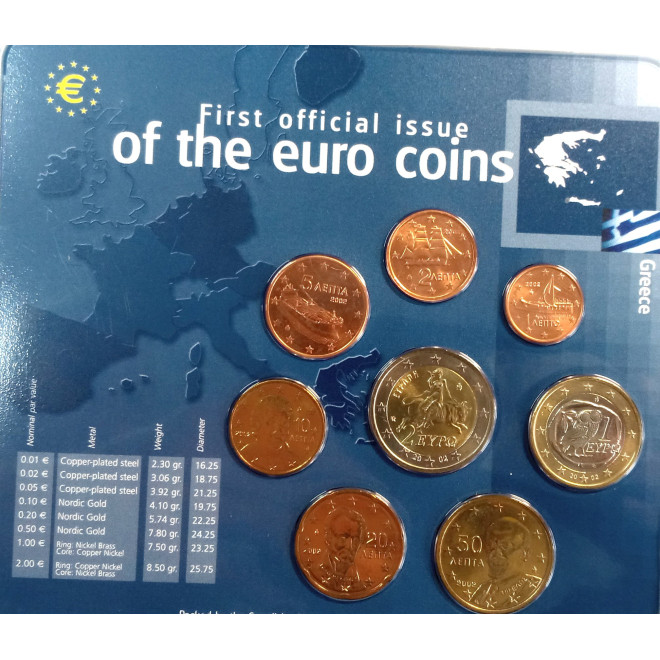 Awers monety Grecja 2002 zestaw monet 1 cent do 2 euro