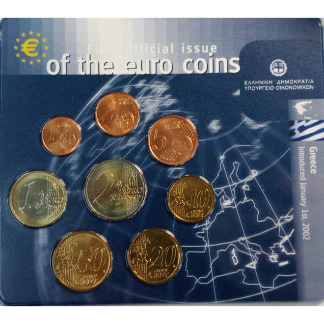 Rewers monety Grecja 2002 zestaw monet 1 cent do 2 euro