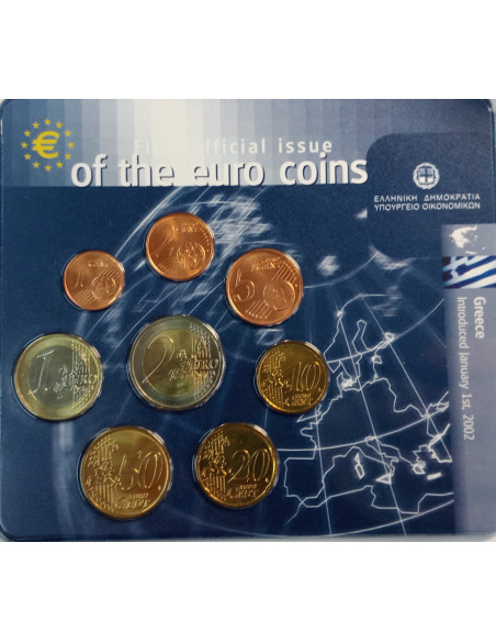 Rewers monety Grecja 2002 zestaw monet 1 cent do 2 euro