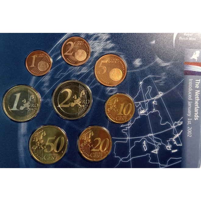 Rewers monety Holandia 2001 zestaw monet 1 cent do 2 euro