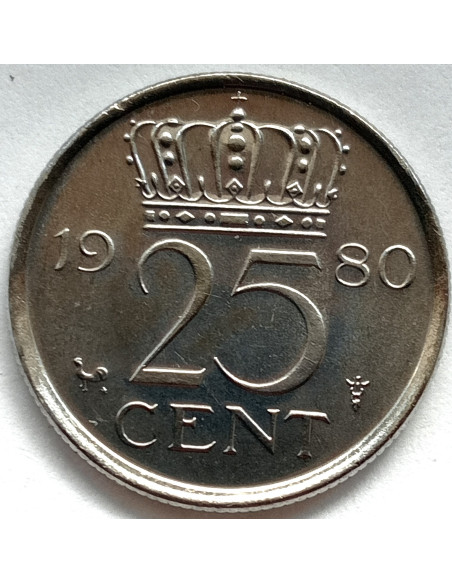 Awers monety Holandia 25 centów 1980