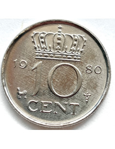 Awers monety Holandia 10 centów 1980