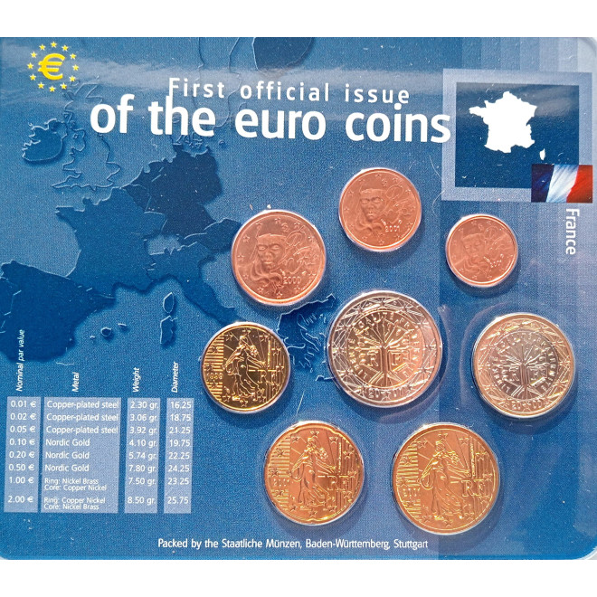 Awers monety Francja zestaw monet 1 cent do 2 euro