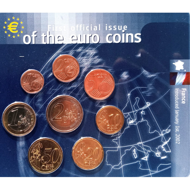 Rewers monety Francja zestaw monet 1 cent do 2 euro