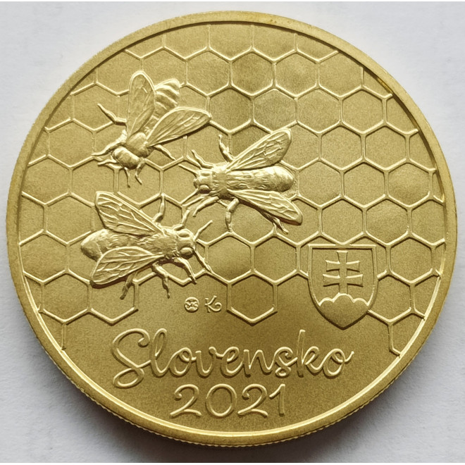Rewers monety Słowacja 5 euro 2021 Pszczoła miodna