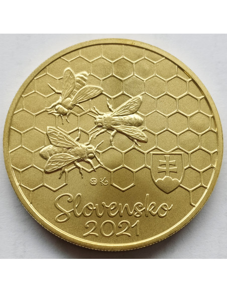 Rewers monety Słowacja 5 euro 2021 Pszczoła miodna