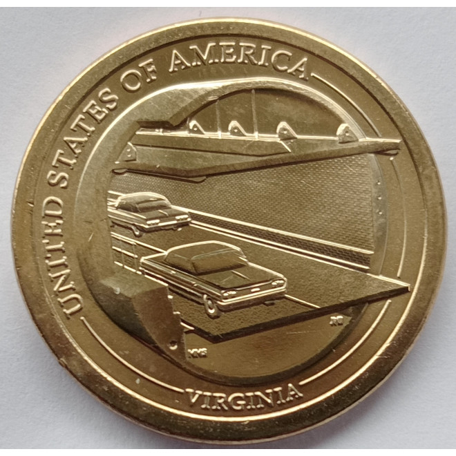 Rewers monety USA 1 Dolar 2021 Mosttunel przez zatokę Chesapeake