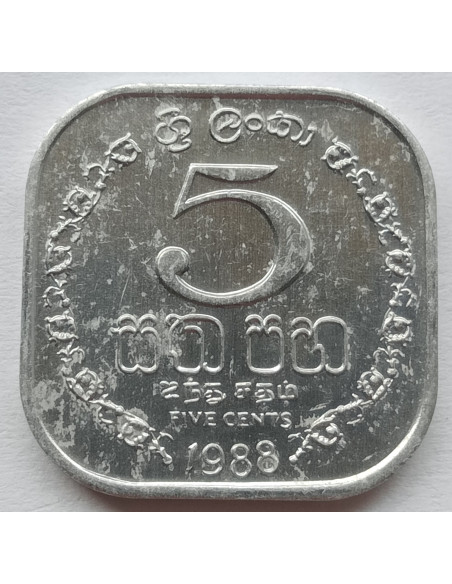Awers monety Sri Lanka 5 Cent 1988
