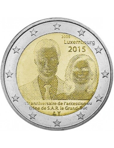 Awers monety 2 euro 2015 15 rocznica wstąpienia na tron Wielkiego Księcia Henryka