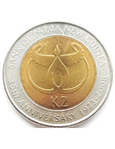 Moneta Papua Nowa Gwinea 2 Kina 2008  35 rocznica powstania Banku Papui Nowej Gwinei