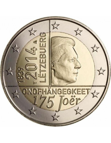 Awers monety 2 euro 2014 175lecie niepodległości Wielkiego Księstwa Luksemburga