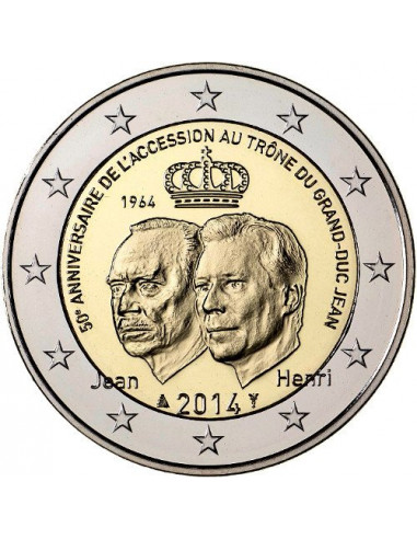 Awers monety Luksemburg 2 euro 2014 50 rocznica wstąpienia na tron Wielkiego Księcia Jana