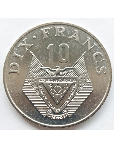 Rewers monety Rwanda 10 Franków 1985