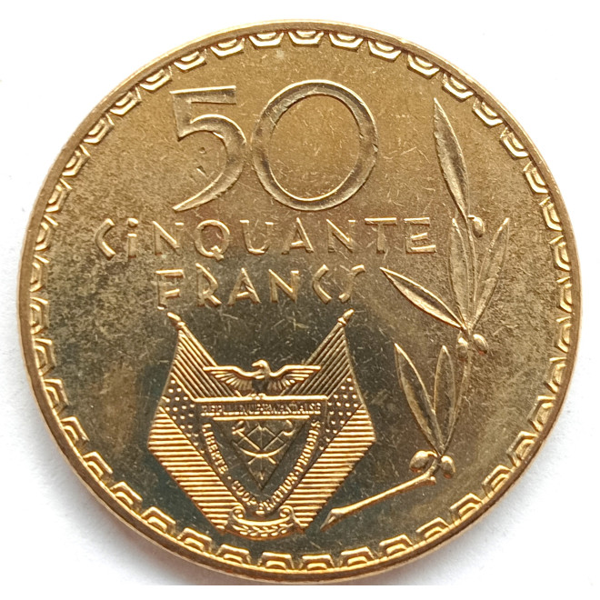 Rewers monety Rwanda 50 Franków 1977