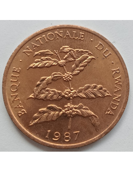 Awers monety Rwanda 5 Franków 1987