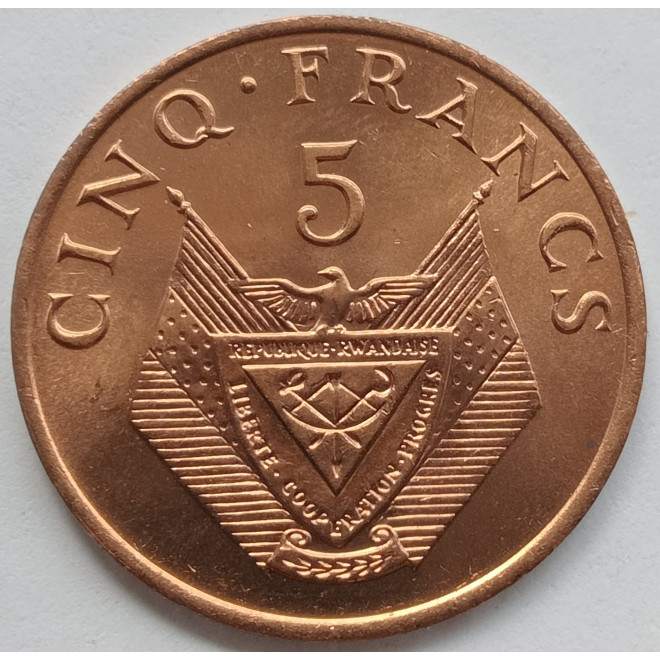 Rewers monety Rwanda 5 Franków 1987