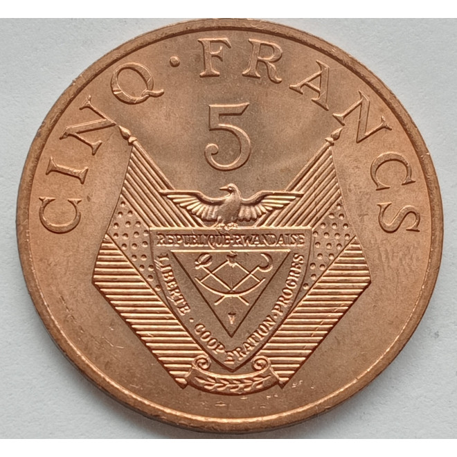 Rewers monety Rwanda 5 Franków 1977
