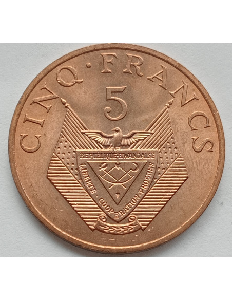 Rewers monety Rwanda 5 Franków 1977