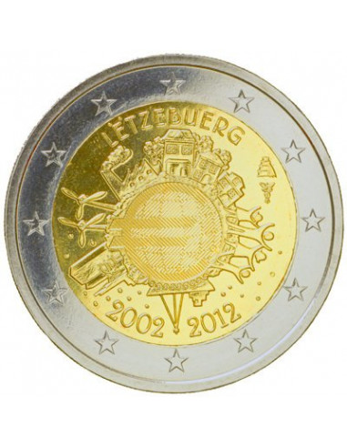 Awers monety Luksemburg 2 euro 2012 10lecie banknotów i monet euro Luksemburg