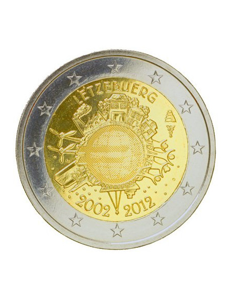 Awers monety Luksemburg 2 euro 2012 10lecie banknotów i monet euro Luksemburg