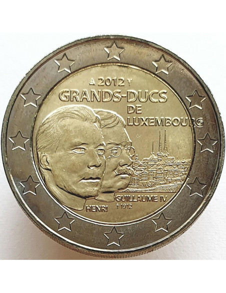 Awers monety Luksemburg 2 euro 2012 Wielki Książę Henryk i Wielki Książę Wilhelm IV