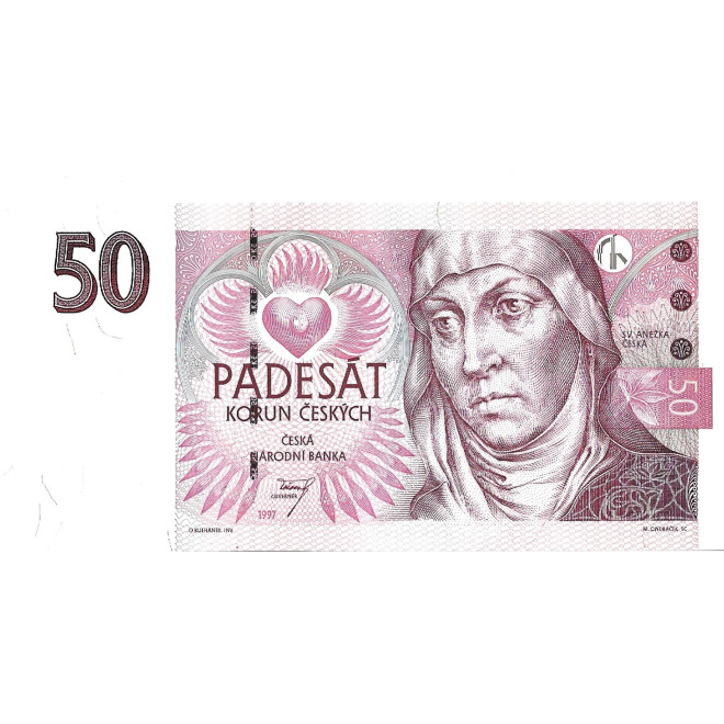 Przód banknotu Czechy 50 Koron 1997 XF