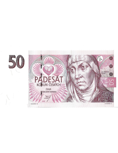 Przód banknotu Czechy 50 Koron 1997 XF