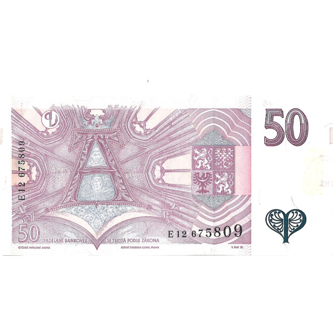 Tył banknotu Czechy 50 Koron 1997 XF
