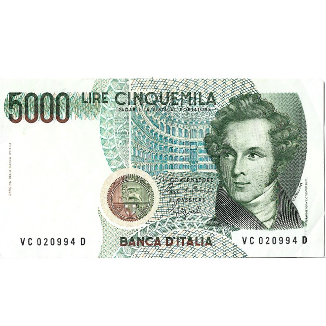 Przód banknotu Włochy 5 000 Lira 1985 XF