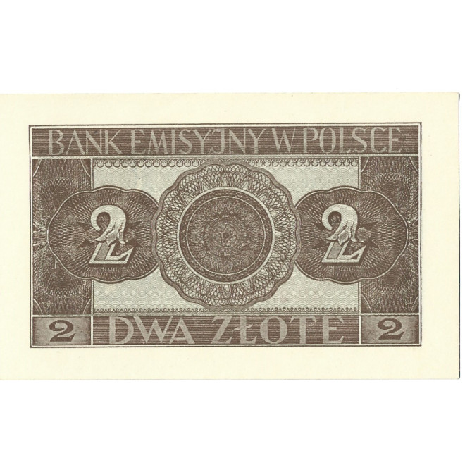 Tył banknotu 2 Złote 1941 UNC