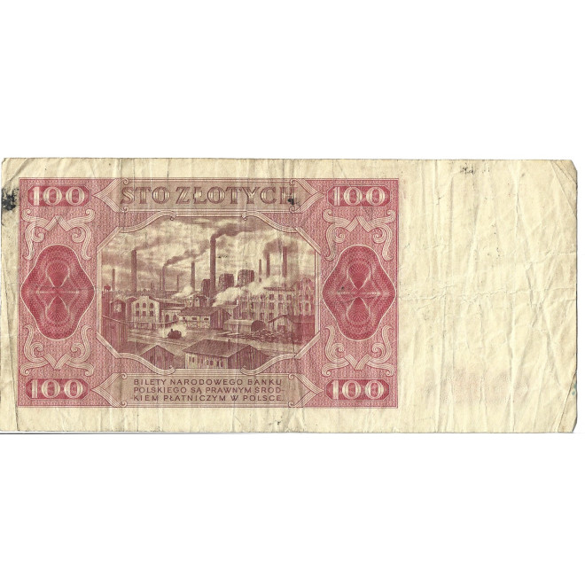 Tył banknotu 100 Złotych 1948 G