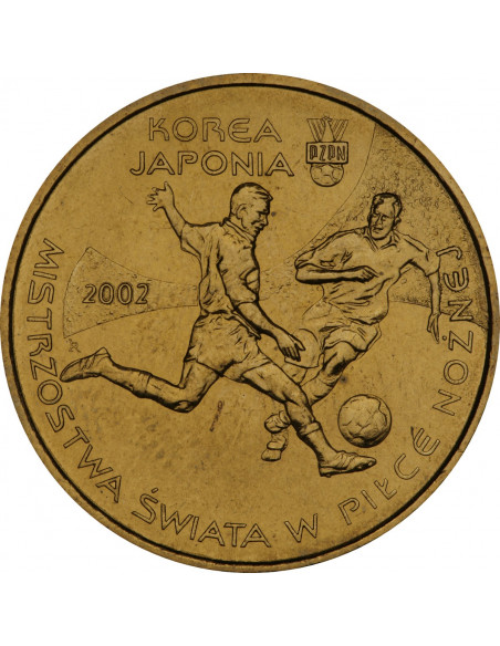 Awers monety 2 zł 2002 Mistrzostwa Świata w Piłce Nożnej 2002 Korea/Japonia