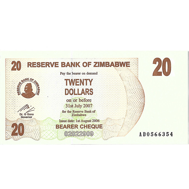 Banknot Zimbabwe 10 Dolarów 2020 - UNC