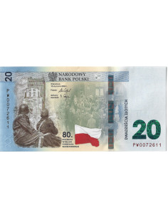 Przód banknotu 20 Złotych 2024 UNC