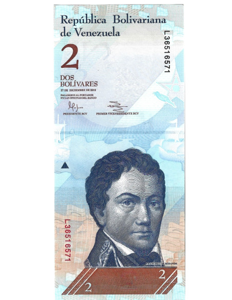 Banknot Wenezuela 2 Bolivar 2012 - UNC