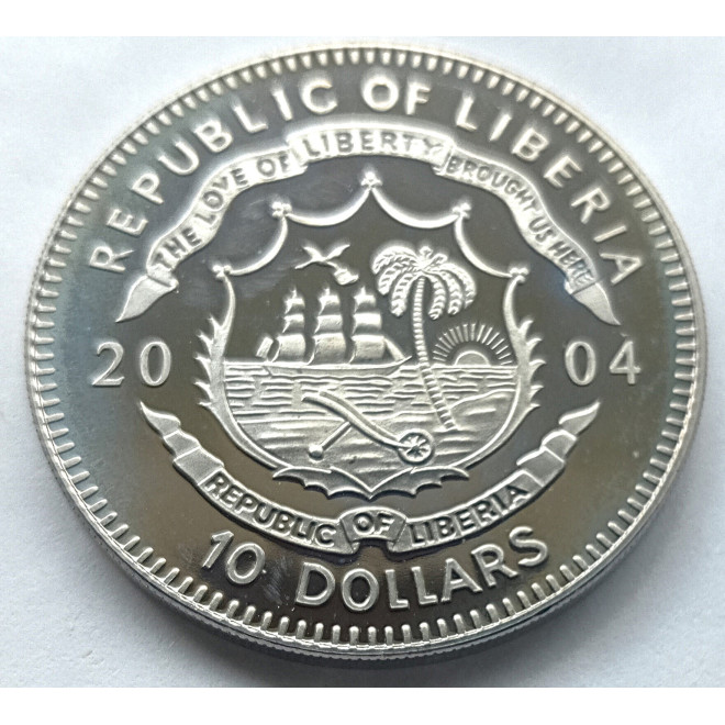 Moneta Liberia 10 Dolarów 2004 Mapa genetyczna