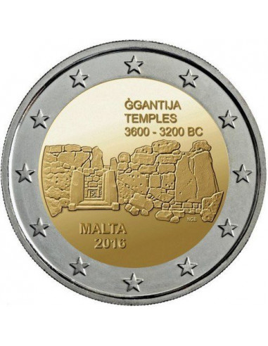 Awers monety 2 euro 2016 Świątynie Ġgantija