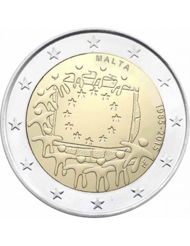 Awers monety Malta 2 euro 2015 30lecie istnienia flagi europejskiej Malta