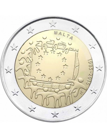 Awers monety Malta 2 euro 2015 30lecie istnienia flagi europejskiej Malta