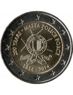 Awers monety Malta 2 euro 2014 200lecie istnienia policji na Malcie
