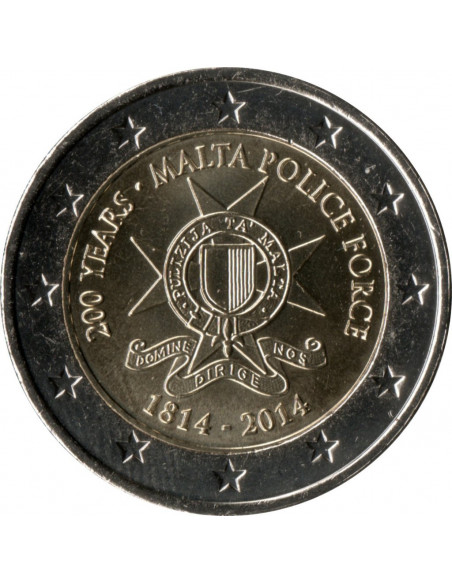 Awers monety Malta 2 euro 2014 200lecie istnienia policji na Malcie
