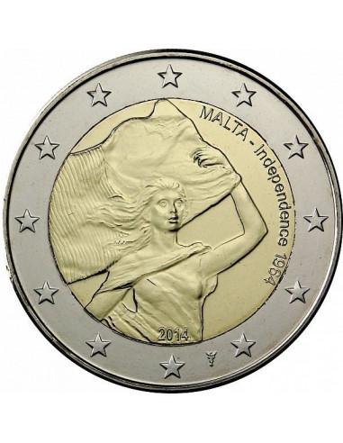 Awers monety 2 euro 2014 50 rocznica uzyskania niepodległości przez Maltę