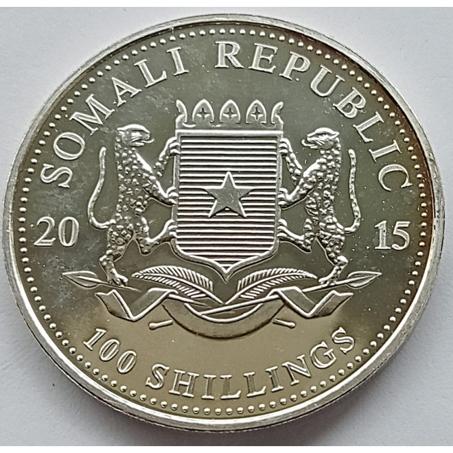 Rewers monety Somalia 100 Szylingów 2015 Fauna Afryki słoń