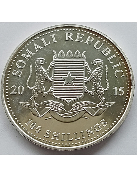 Rewers monety Somalia 100 Szylingów 2015 Fauna Afryki słoń