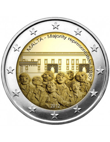 Awers monety 2 euro 2012 Uchwalenie konstytucjonalne reprezentacji większościowej na Malcie w 1887 roku