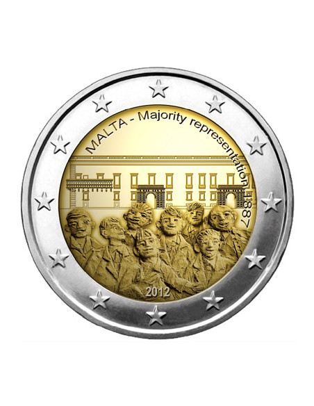 Awers monety Malta 2 euro 2012 Uchwalenie konstytucjonalne reprezentacji większościowej na Malcie w 1887 roku